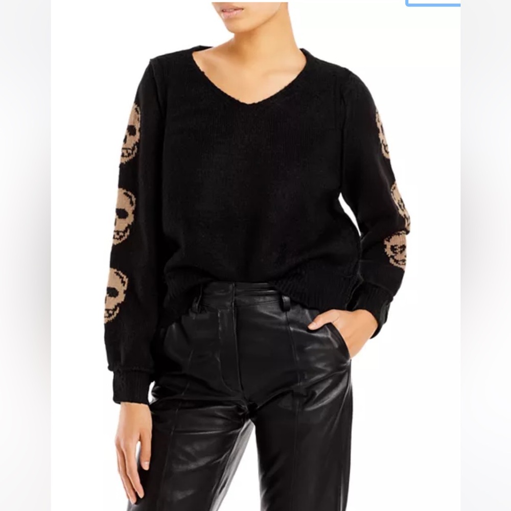 NWT Vintage Havana Skull Pointelle sweater, black beige, V-neck, pullover, large